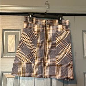 Plaid Zip-Front Mini Skirt in blue and Cream